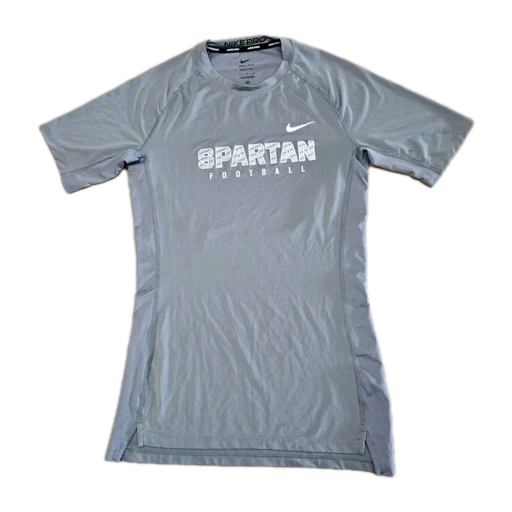 NIKE Pro Training Fitted T-Shirt Gray Short Sleeve Mens XL Vented DH4800 Spartan